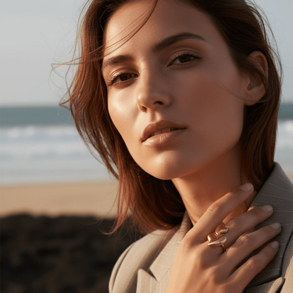 Bague Ajustable Élégante Double Cœurs d'Amour - Bijoux en Acier Inoxydable Doré