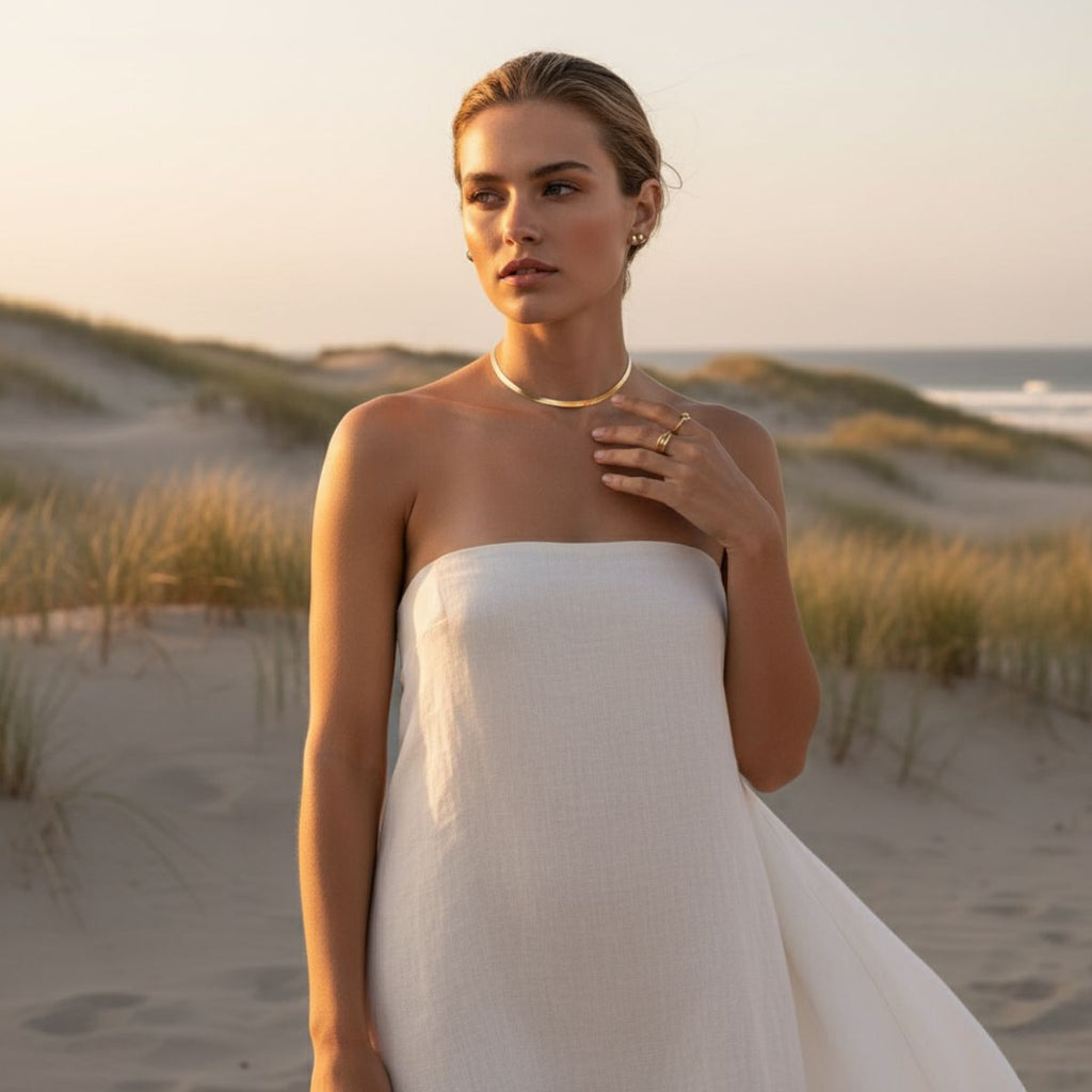 Collier élégant chaîne plate en or - Collier ras du cou réglable en vermeil or 18KT