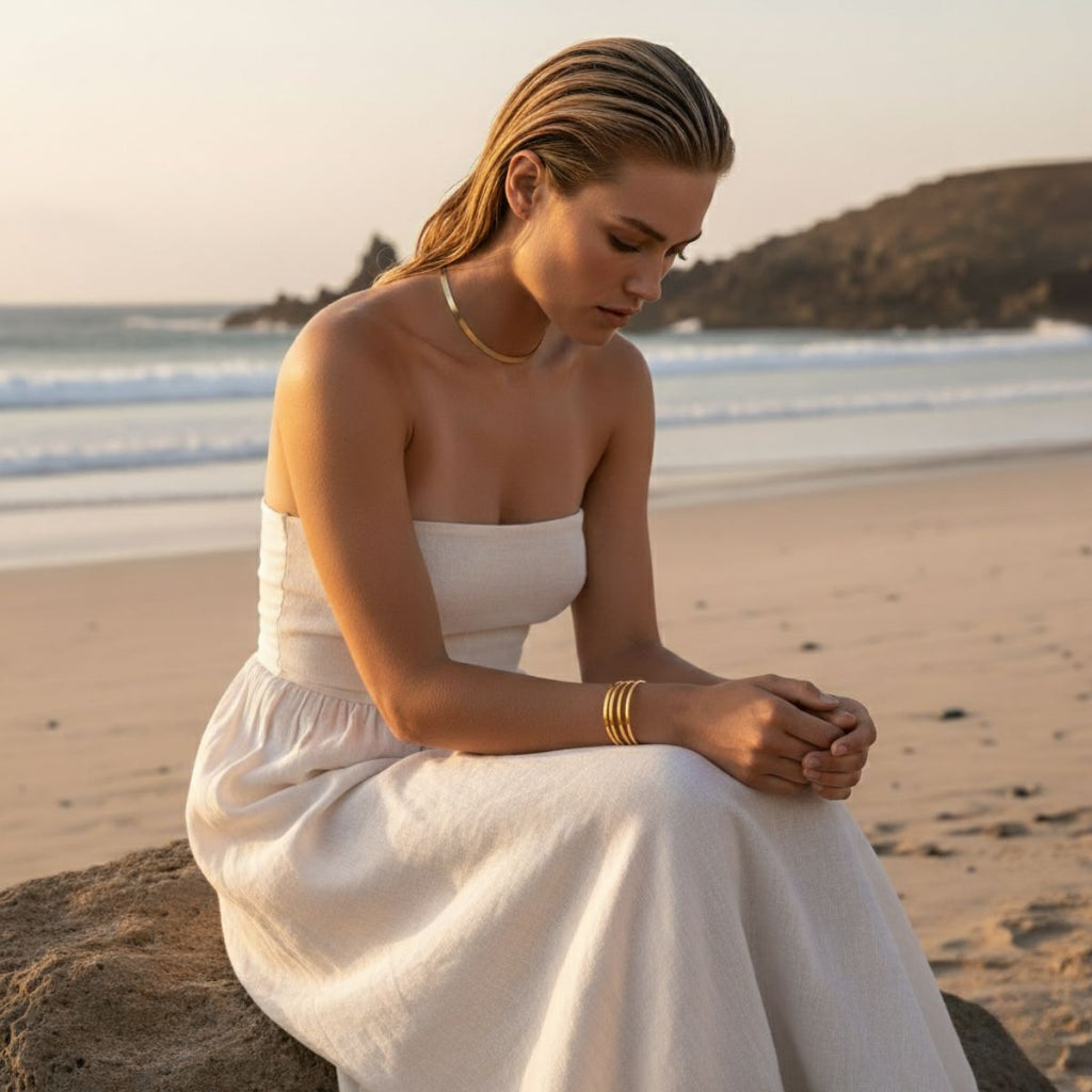 Collier élégant chaîne plate en or - Collier ras du cou réglable en vermeil or 18KT