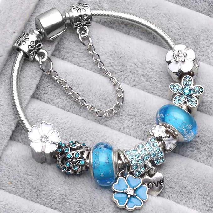 Elegant Floral Charm Bracelet in 925 Sterling Silver for Women - Nature-Inspired Design 1