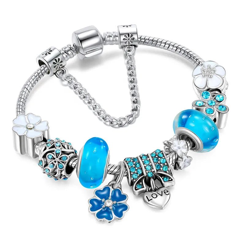 Elegant Floral Charm Bracelet in 925 Sterling Silver for Women - Nature-Inspired Design 0