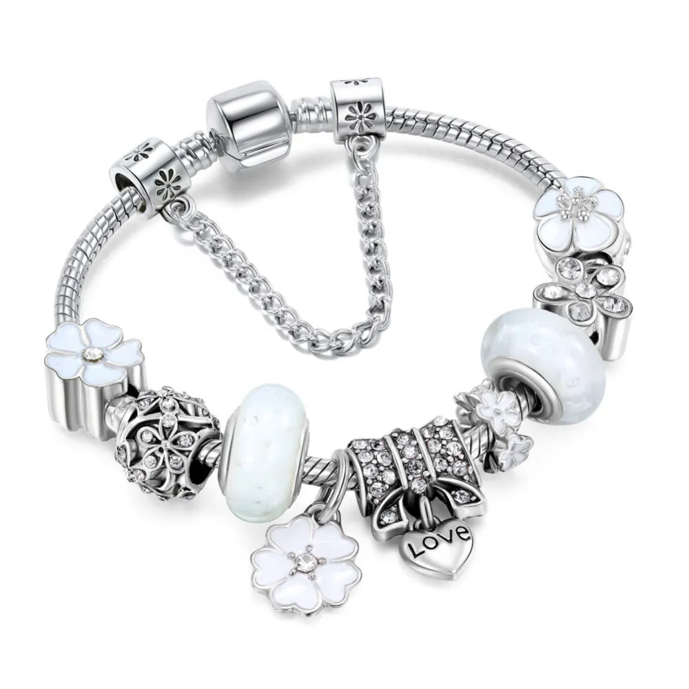 Elegant Floral Charm Bracelet in 925 Sterling Silver for Women - Nature-Inspired Design 2
