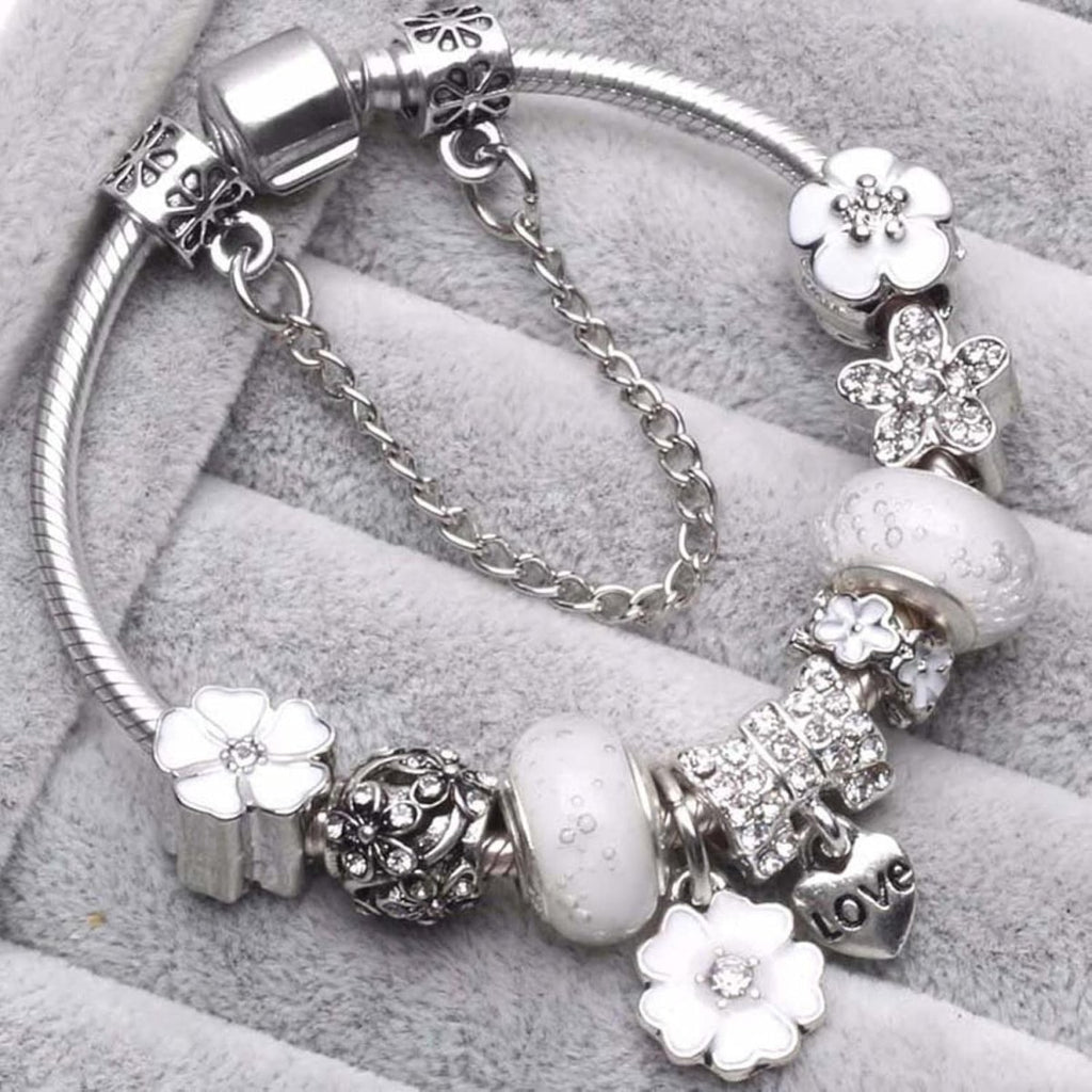 Elegant Floral Charm Bracelet in 925 Sterling Silver for Women - Nature-Inspired Design 3