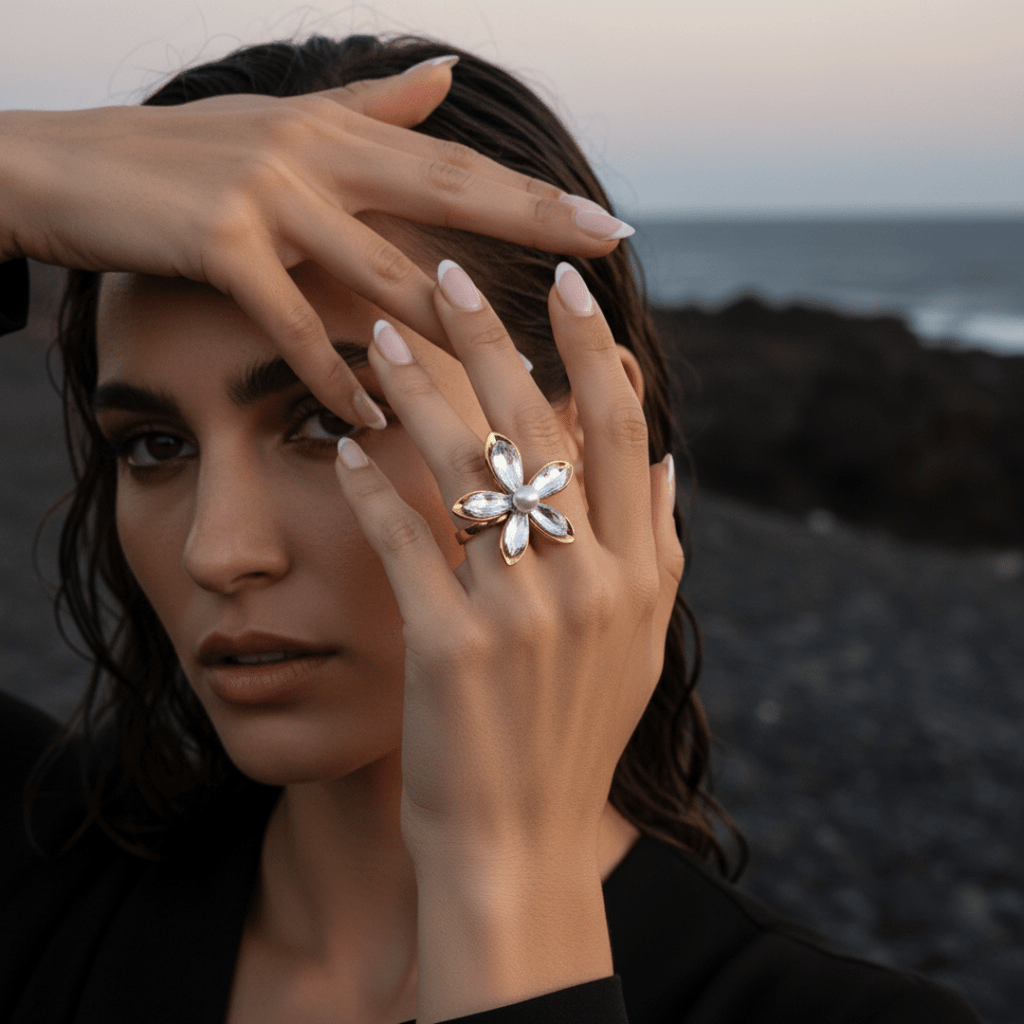Anillo de perla flor de duna eterna