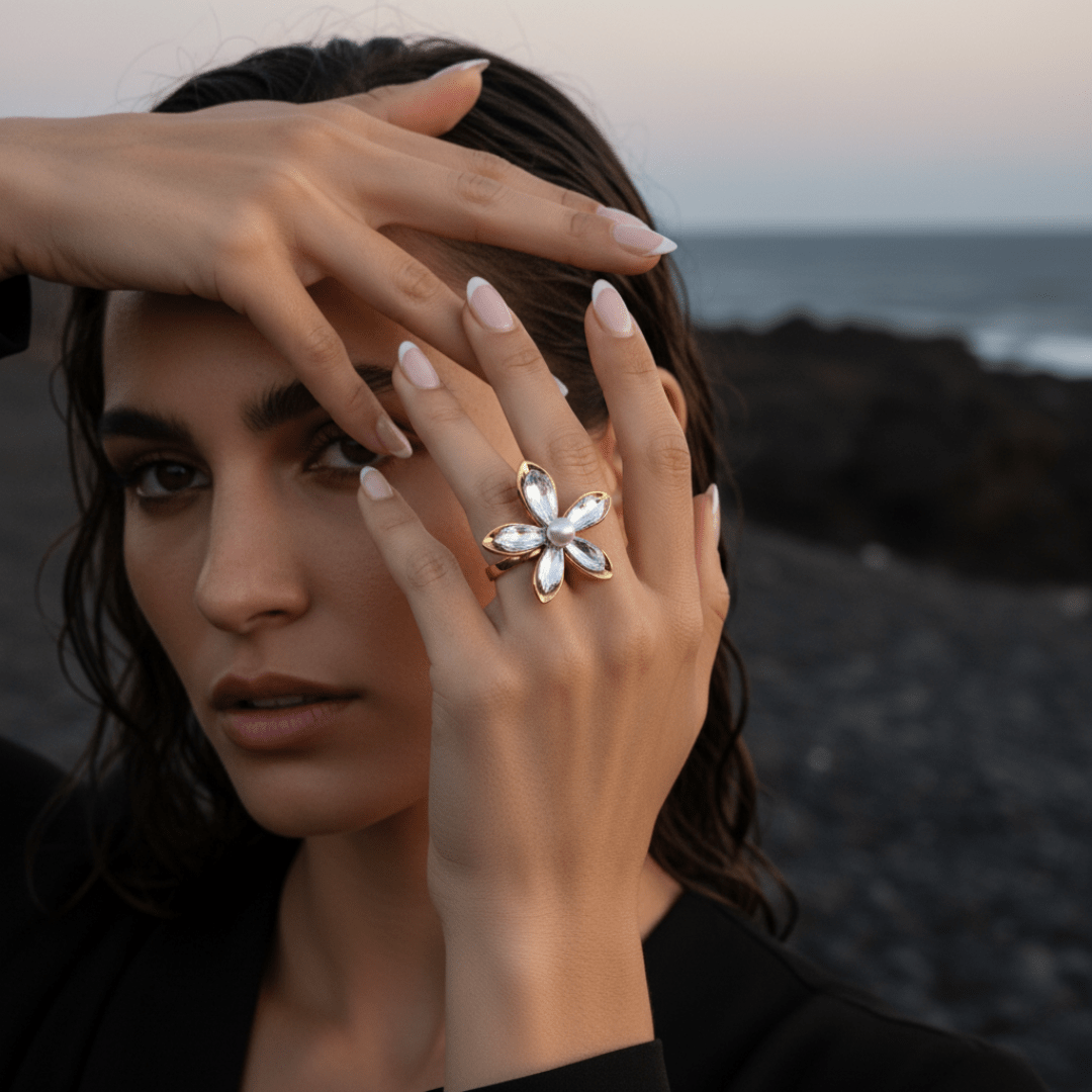 Anillo de perla flor de duna eterna