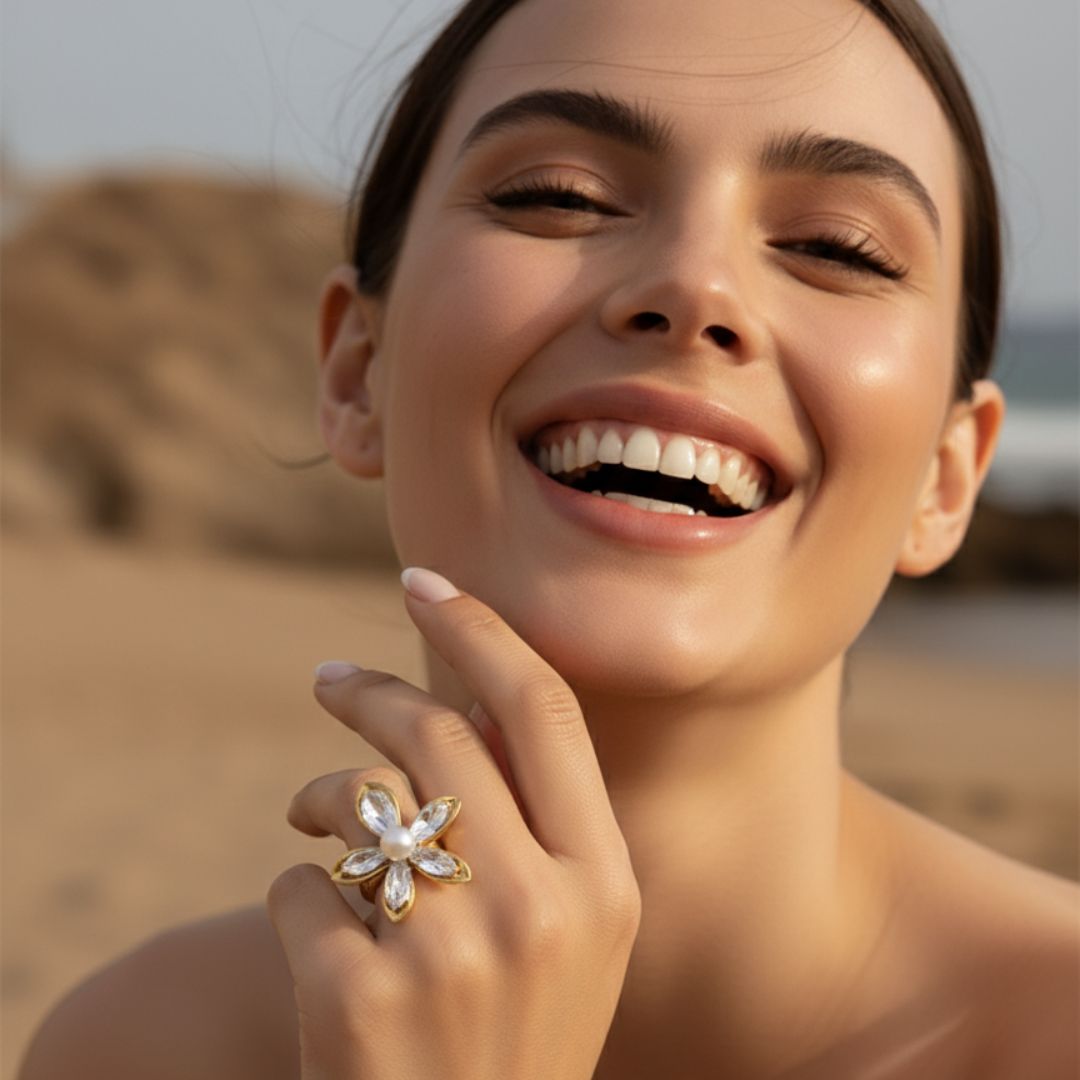 Elegante bloem parel ring - hypoallergene sieraden van roestvrij staal voor een gevoelige huid