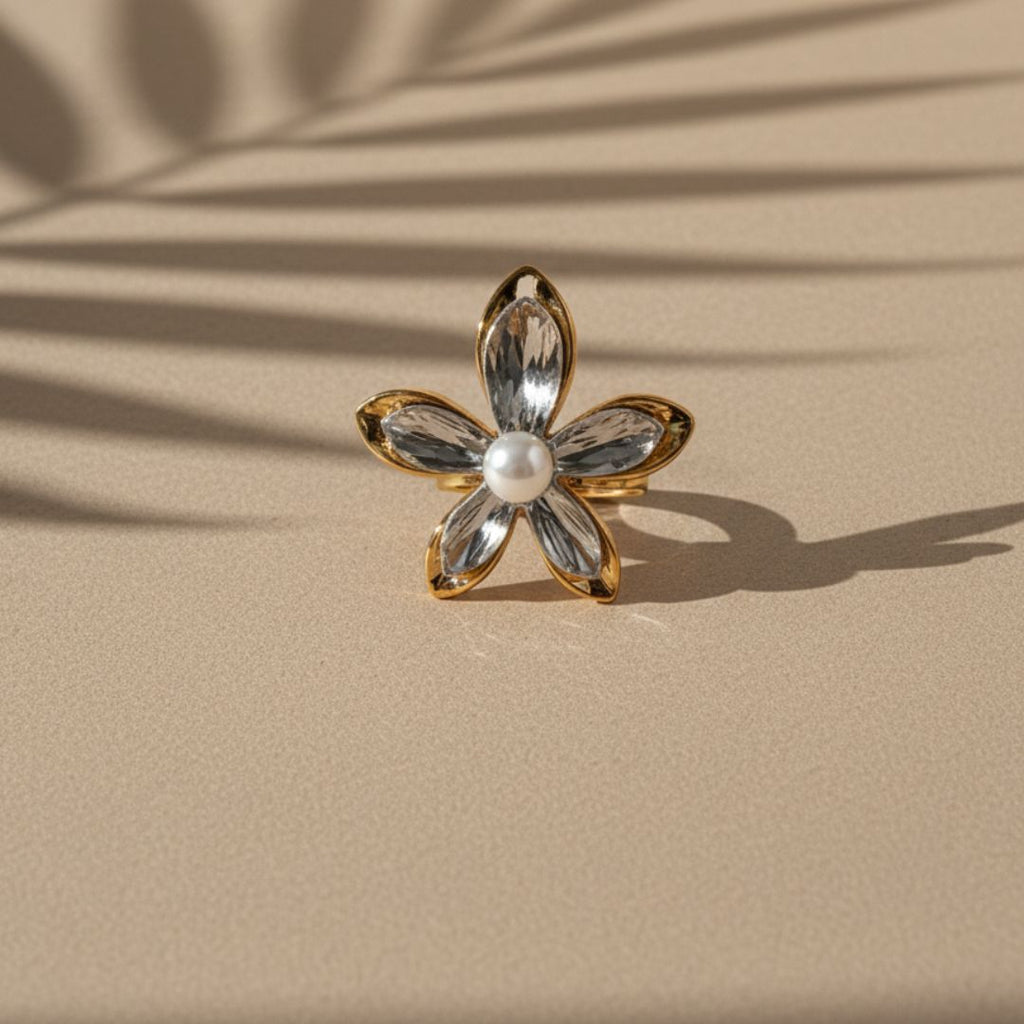 Anello Elegante con Perla a Fiore - Gioielli in Acciaio Inossidabile Ipoallergenico per Pelle Sensibile