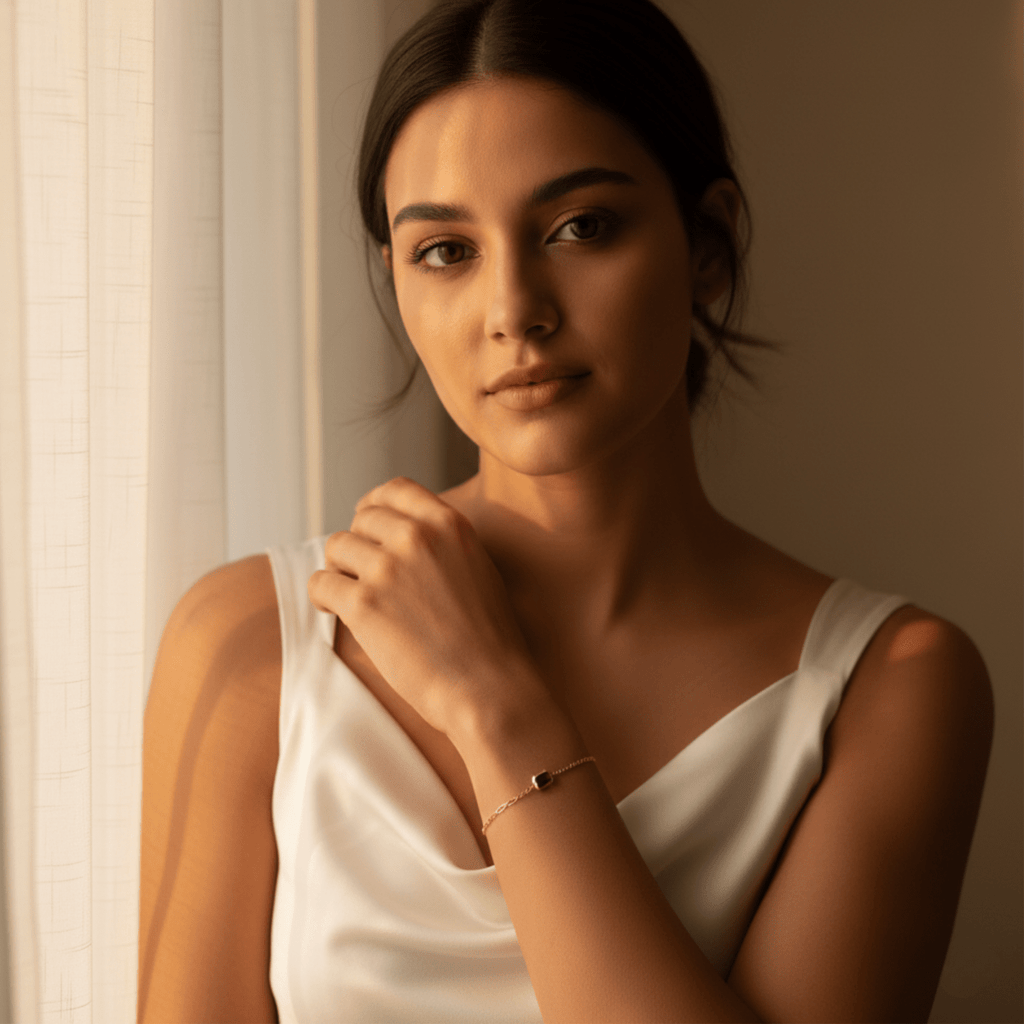 Pulsera elegante de oro con piedras semipreciosas de esmeralda y rubí