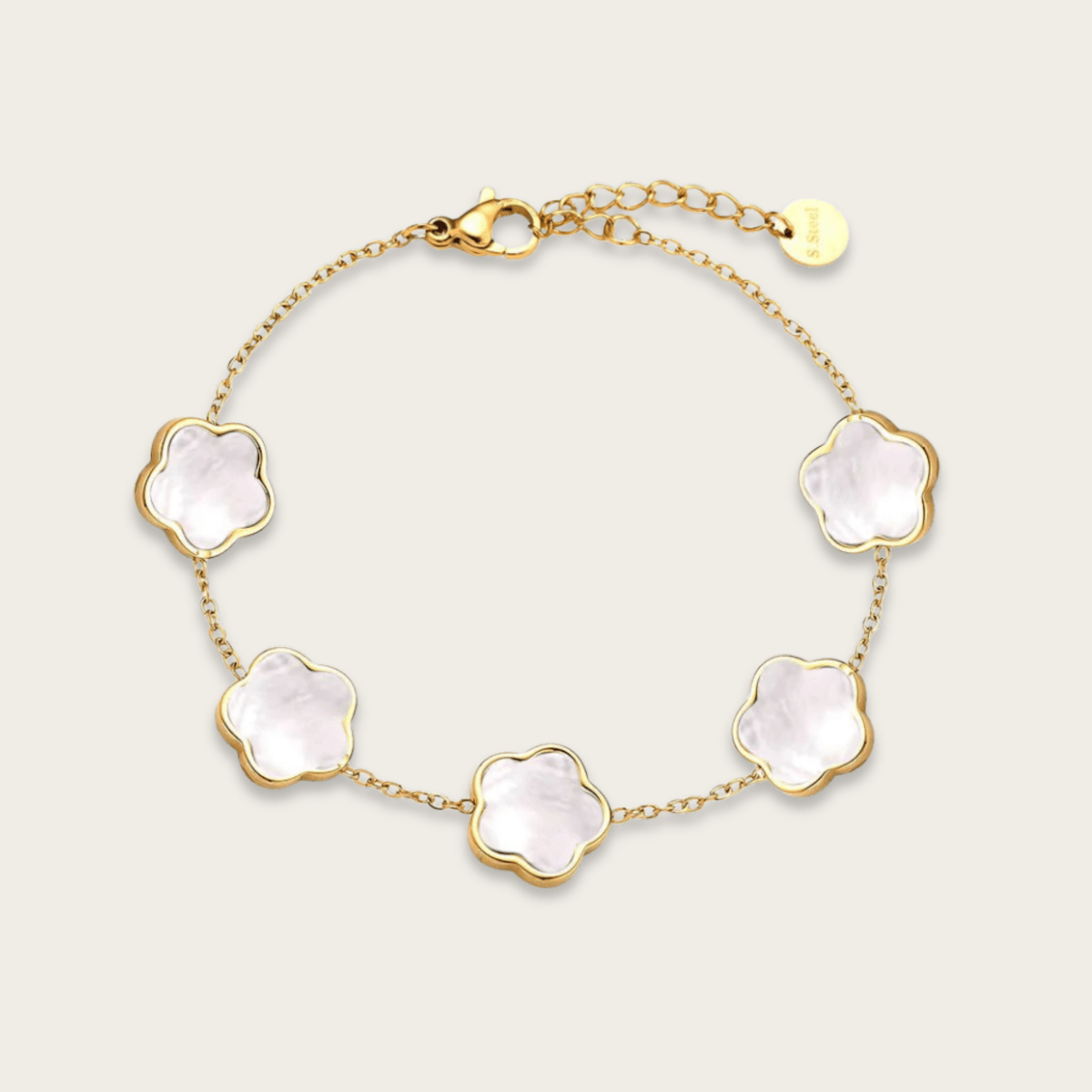 Elegant gouden armband met bloemvormige schakels, verstelbaar en hypoallergeen