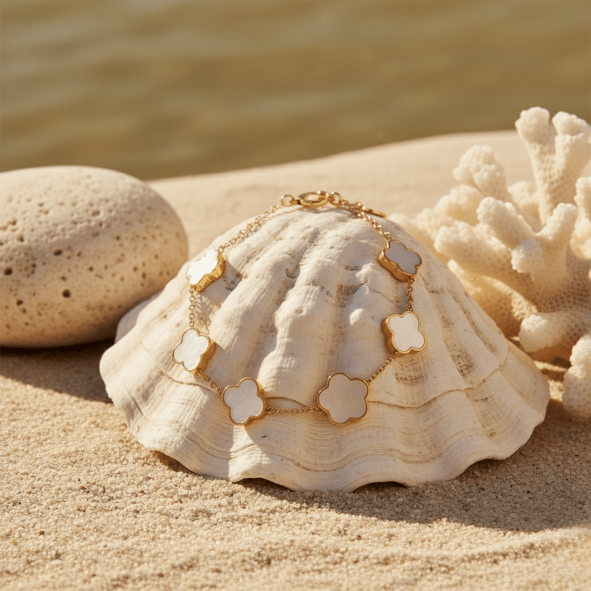 Elegant Gold Bracelet with Flower-Shaped Links, Adjustable & Hypoallergenic
