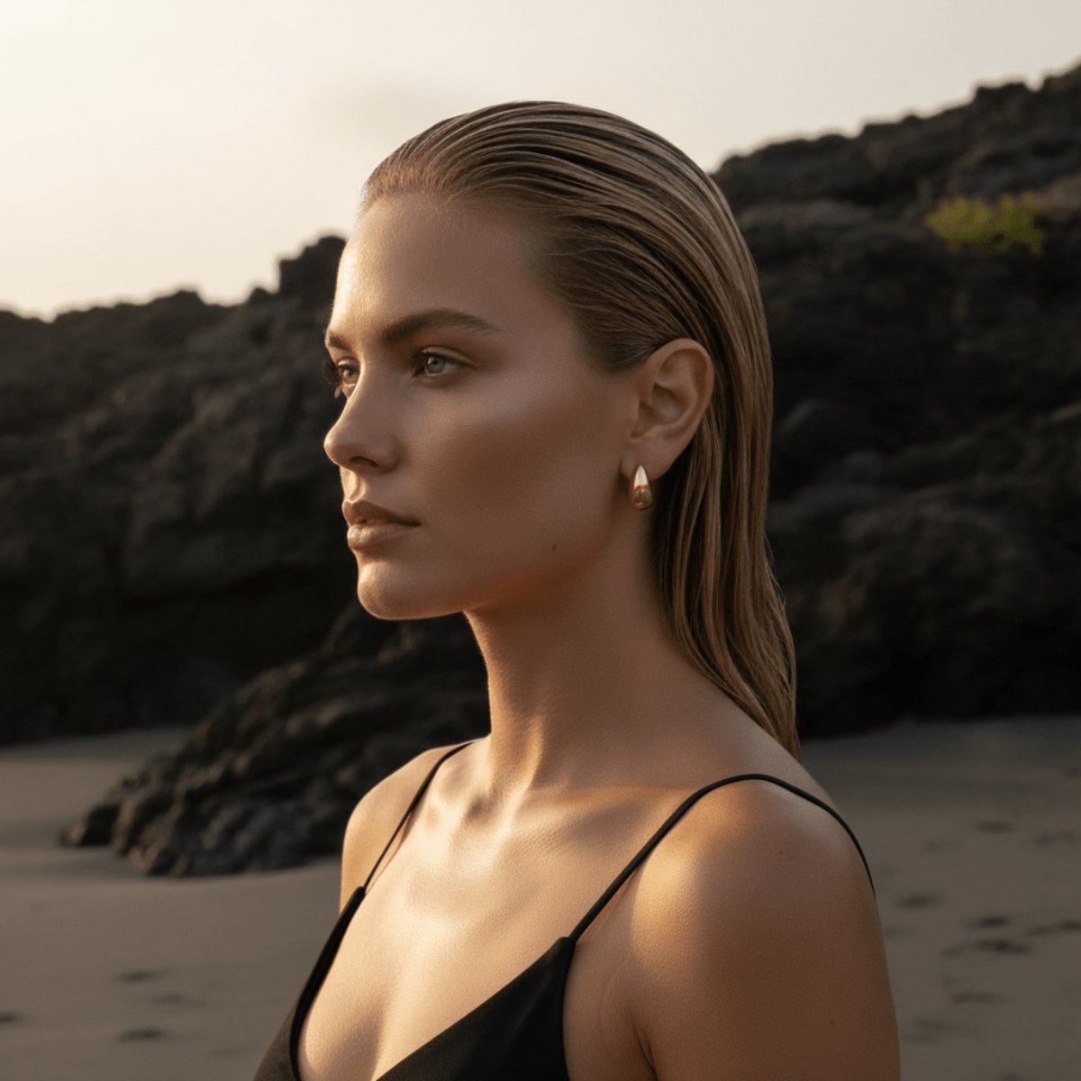 Pendientes de gota de fluido dorados