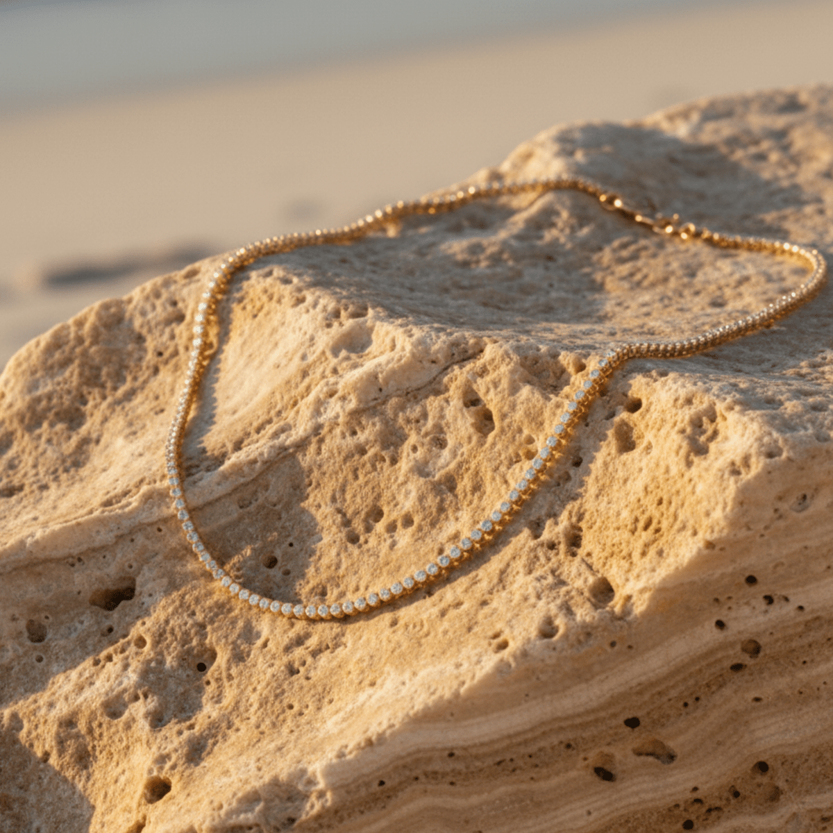 Elegant Gold Necklace - Round Bezel Tennis Design with Cubic Zirconia