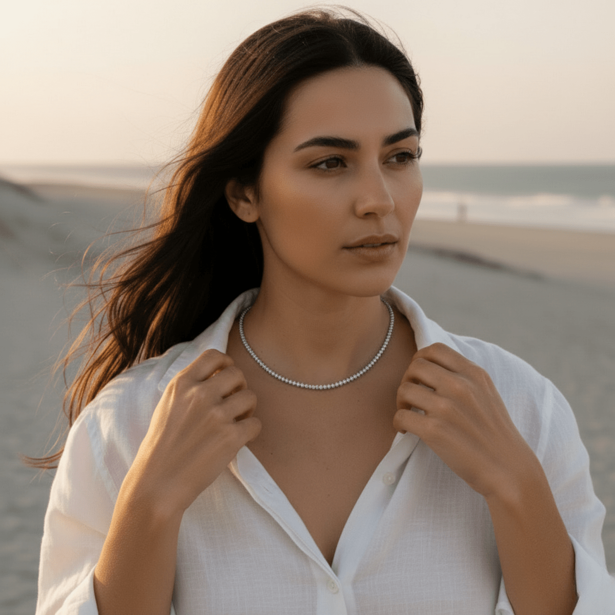 Elegant Gold Necklace - Round Bezel Tennis Design with Cubic Zirconia