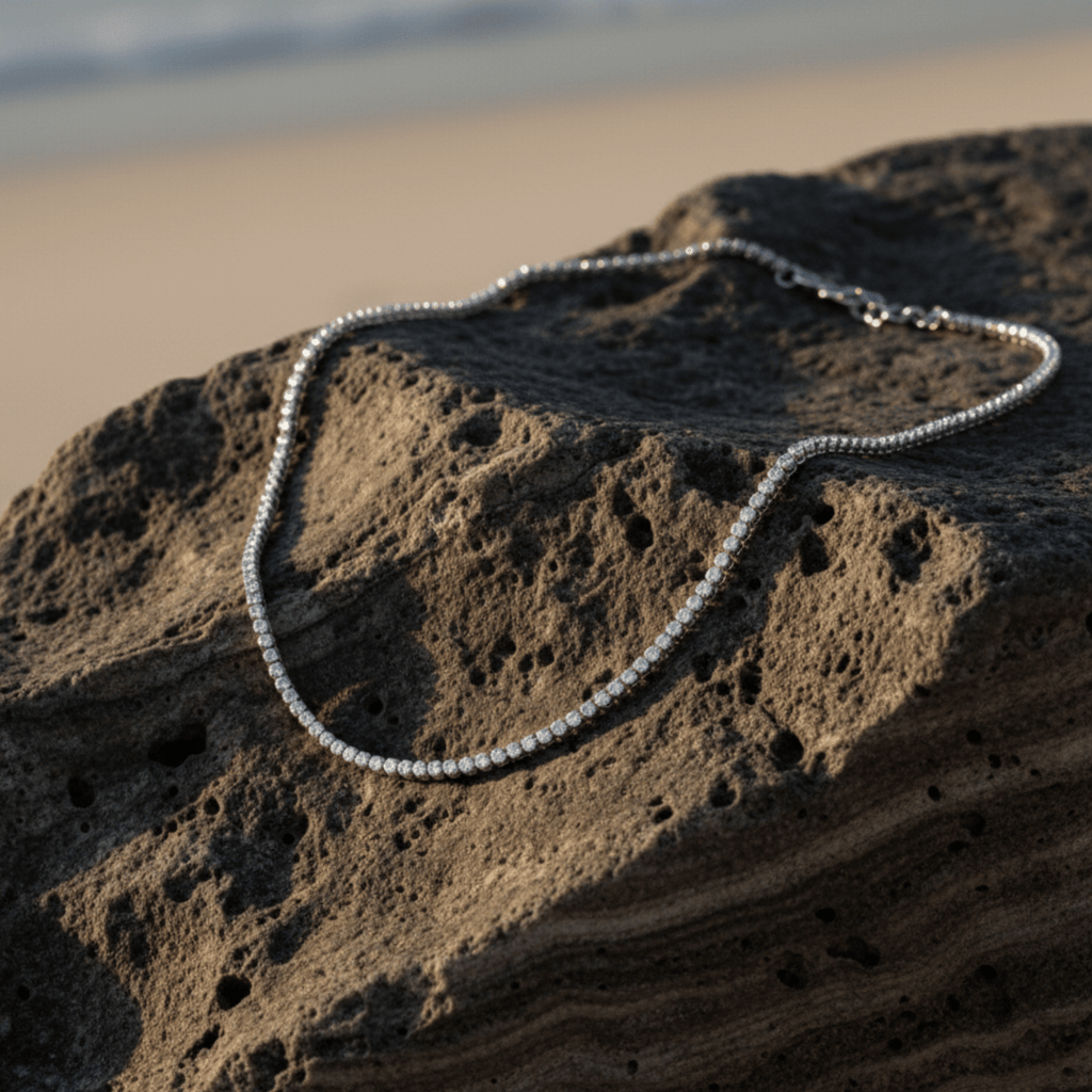 Elegant Gold Necklace - Round Bezel Tennis Design with Cubic Zirconia