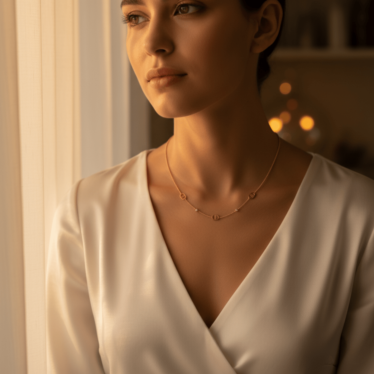 Elegante gouden ketting met verstelbare lengte en steendecoraties voor dames