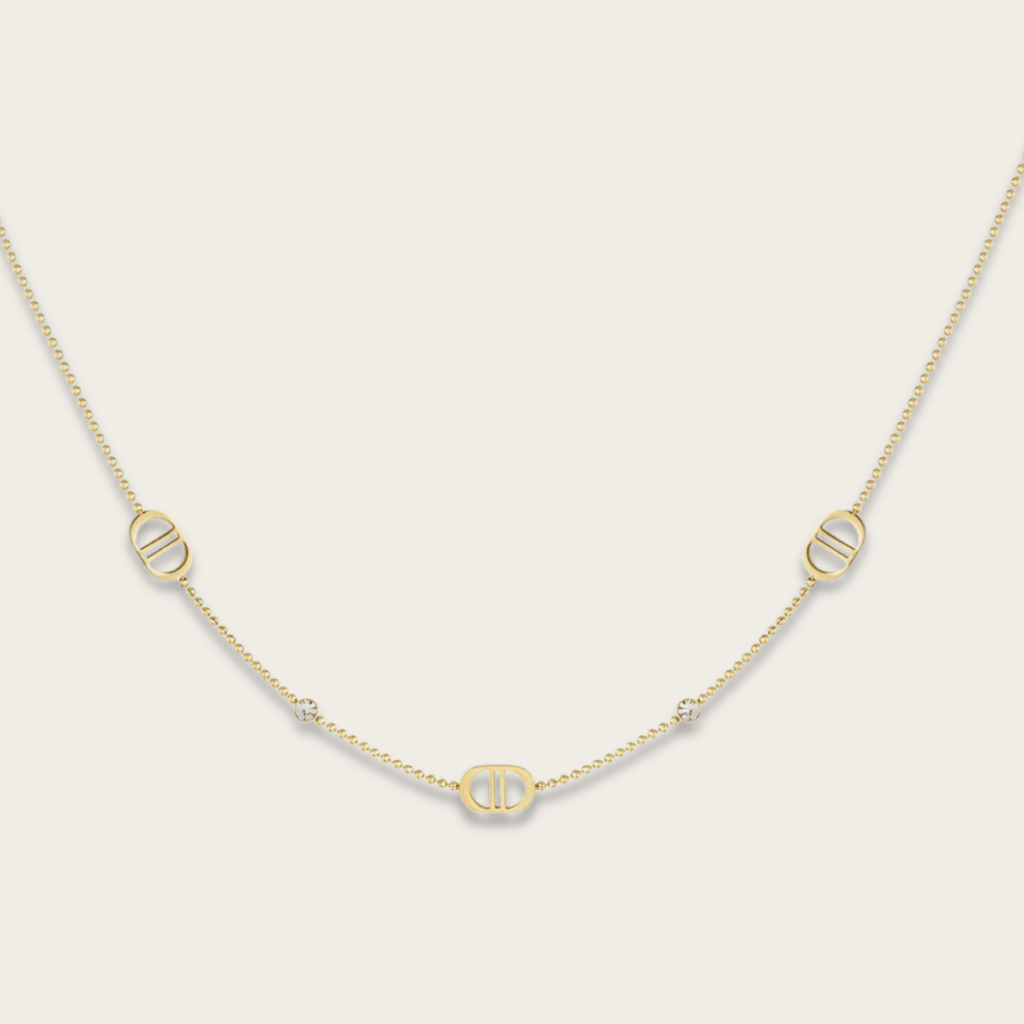 Elegante gouden ketting met verstelbare lengte en steendecoraties voor dames