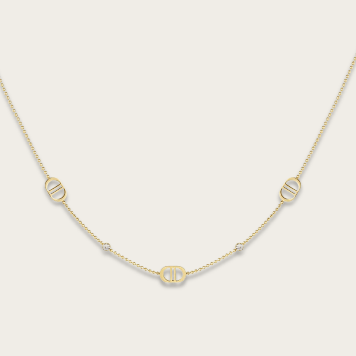 Elegante gouden ketting met verstelbare lengte en steendecoraties voor dames