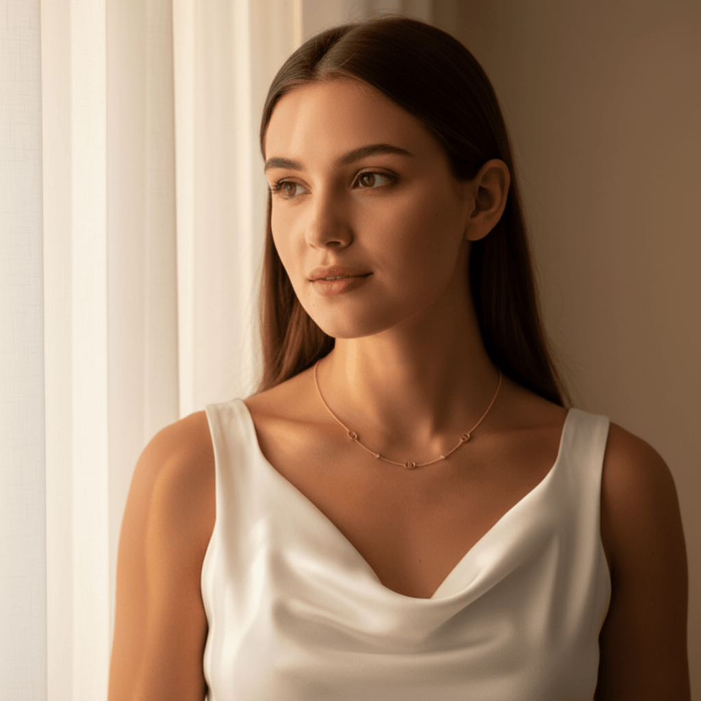 Elegante gouden ketting met verstelbare lengte en steendecoraties voor dames