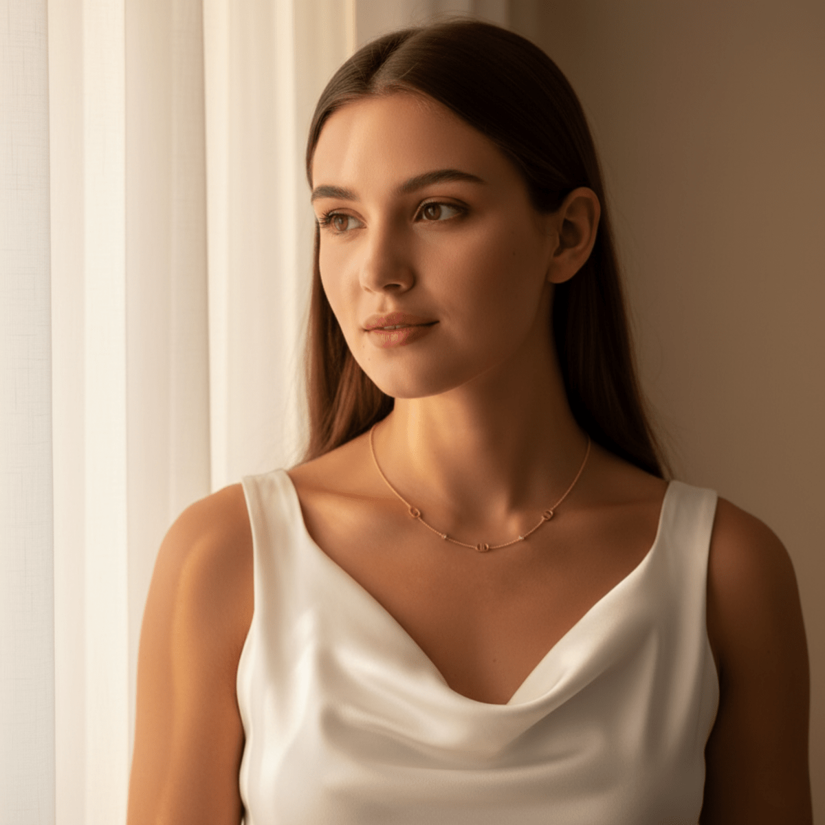 Elegante gouden ketting met verstelbare lengte en steendecoraties voor dames