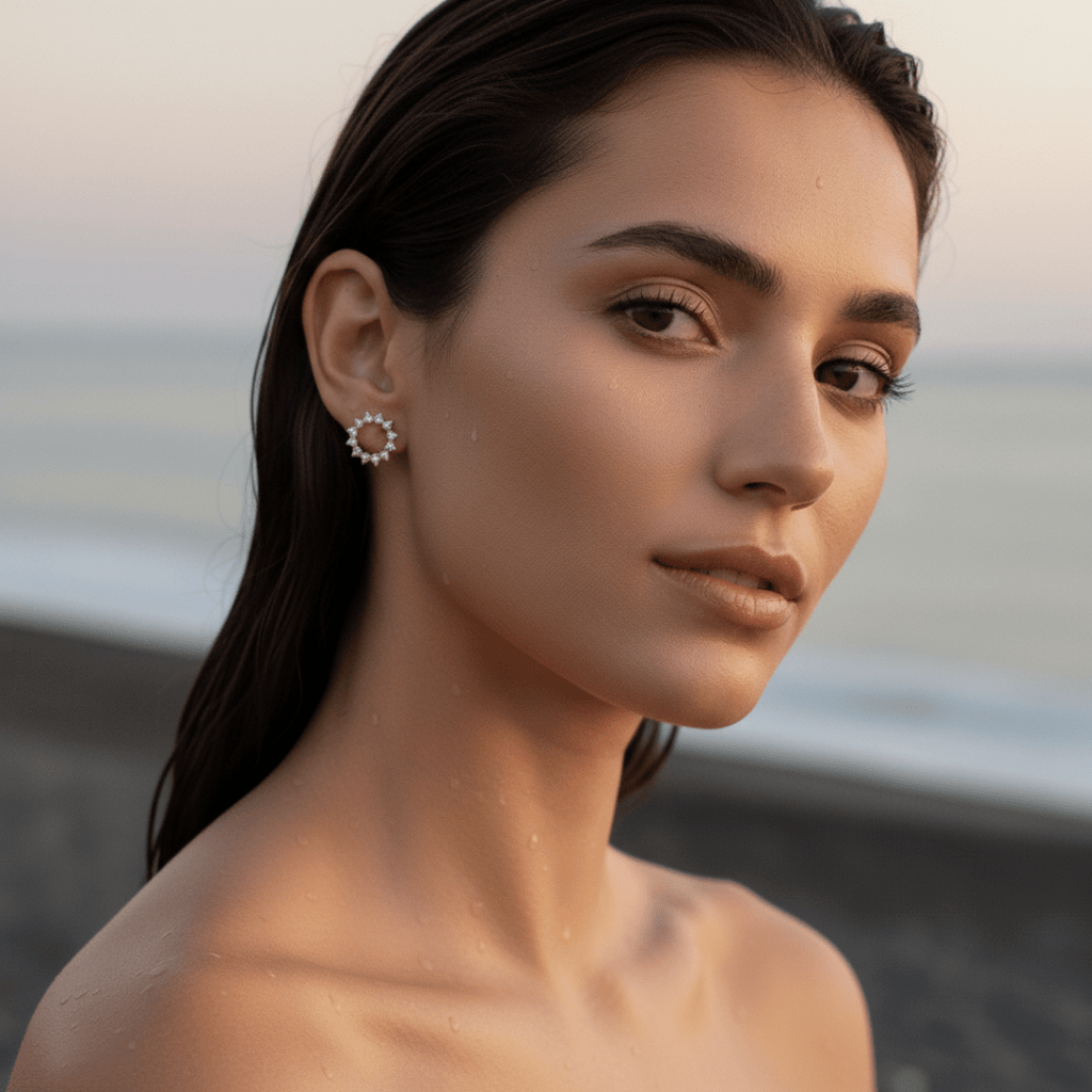 Elegant Gold Sunburst Stud Earrings with Cubic Zirconia - Hypoallergenic & Versatile