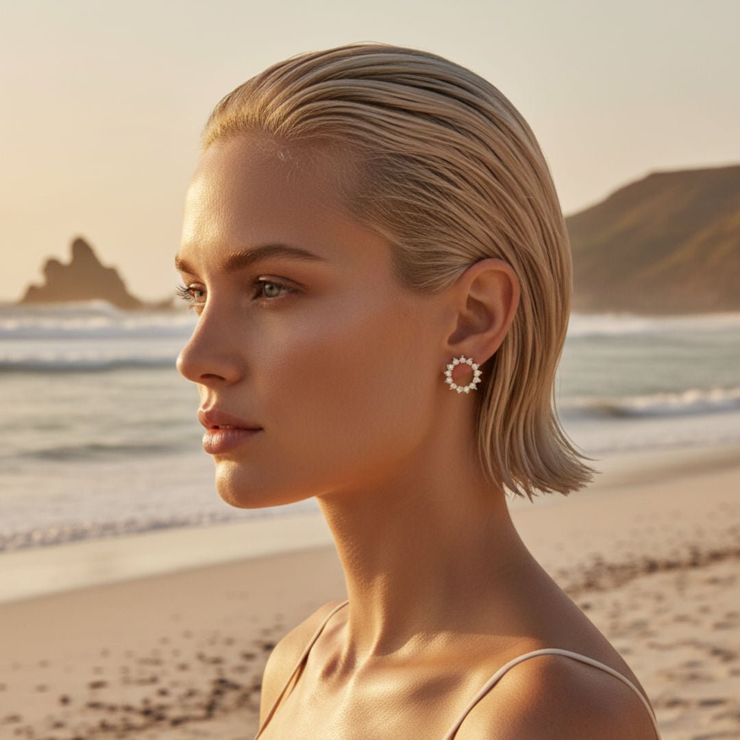 Elegant Gold Sunburst Stud Earrings with Cubic Zirconia - Hypoallergenic & Versatile