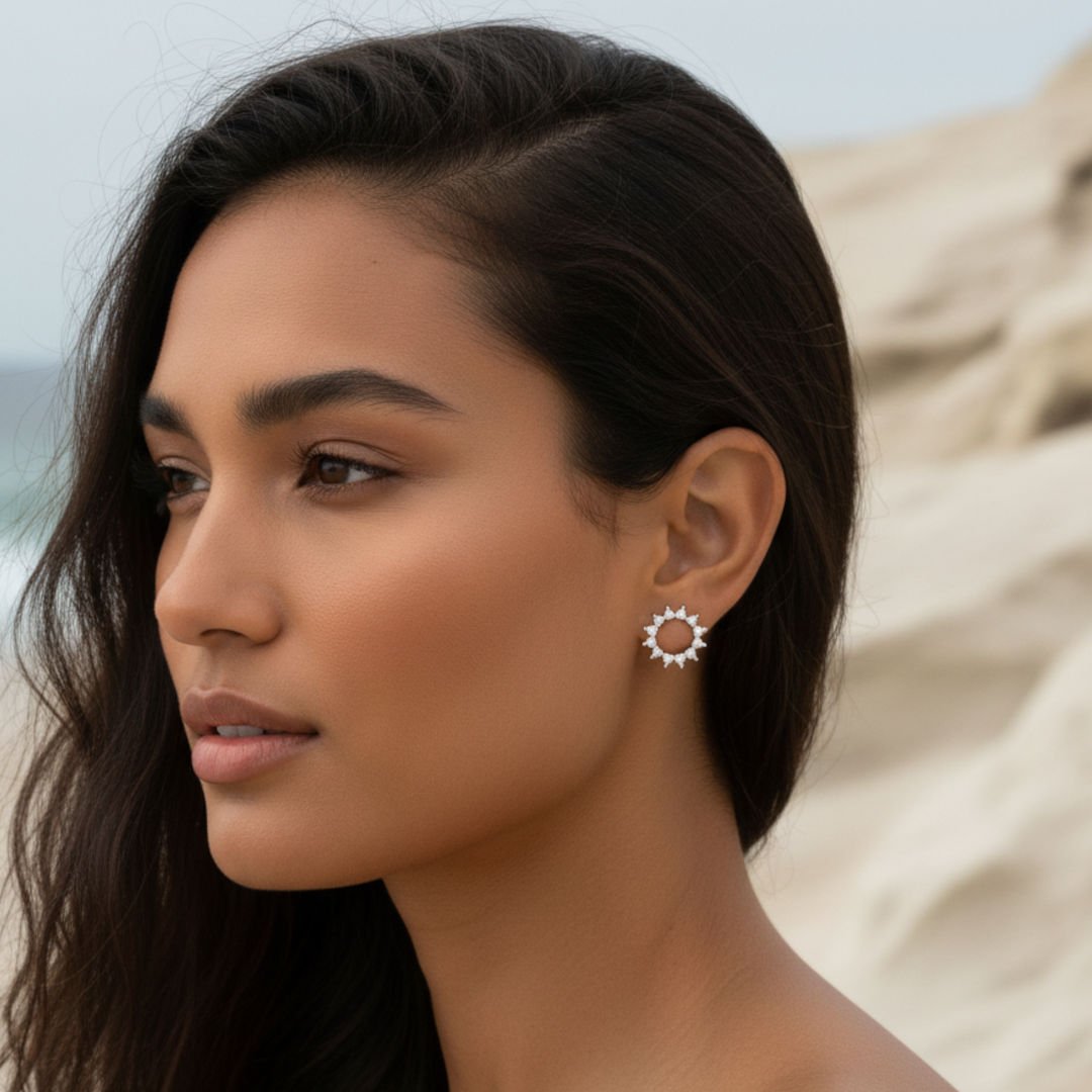 Elegant Gold Sunburst Stud Earrings with Cubic Zirconia - Hypoallergenic & Versatile