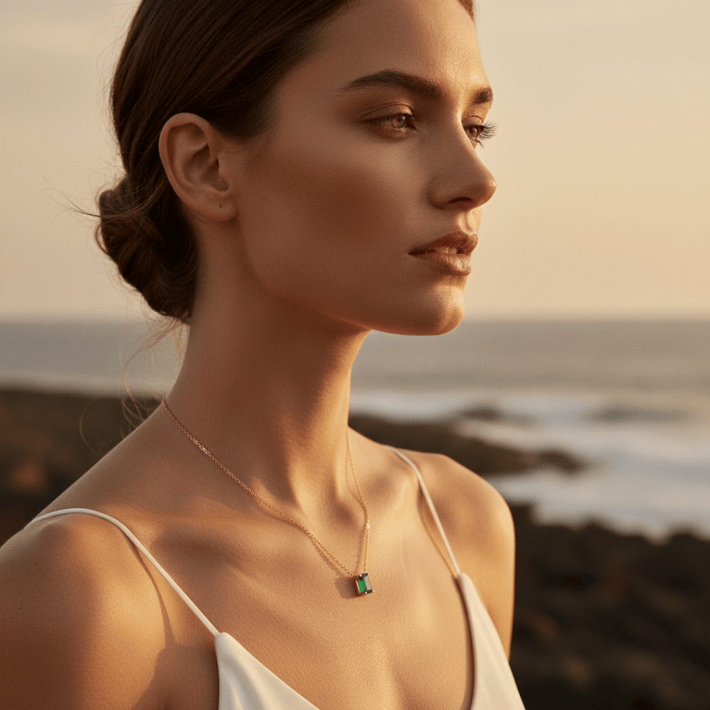 Elegante groene solitair ketting - sterling zilver met goudkleurige vermeil cubic zirconia