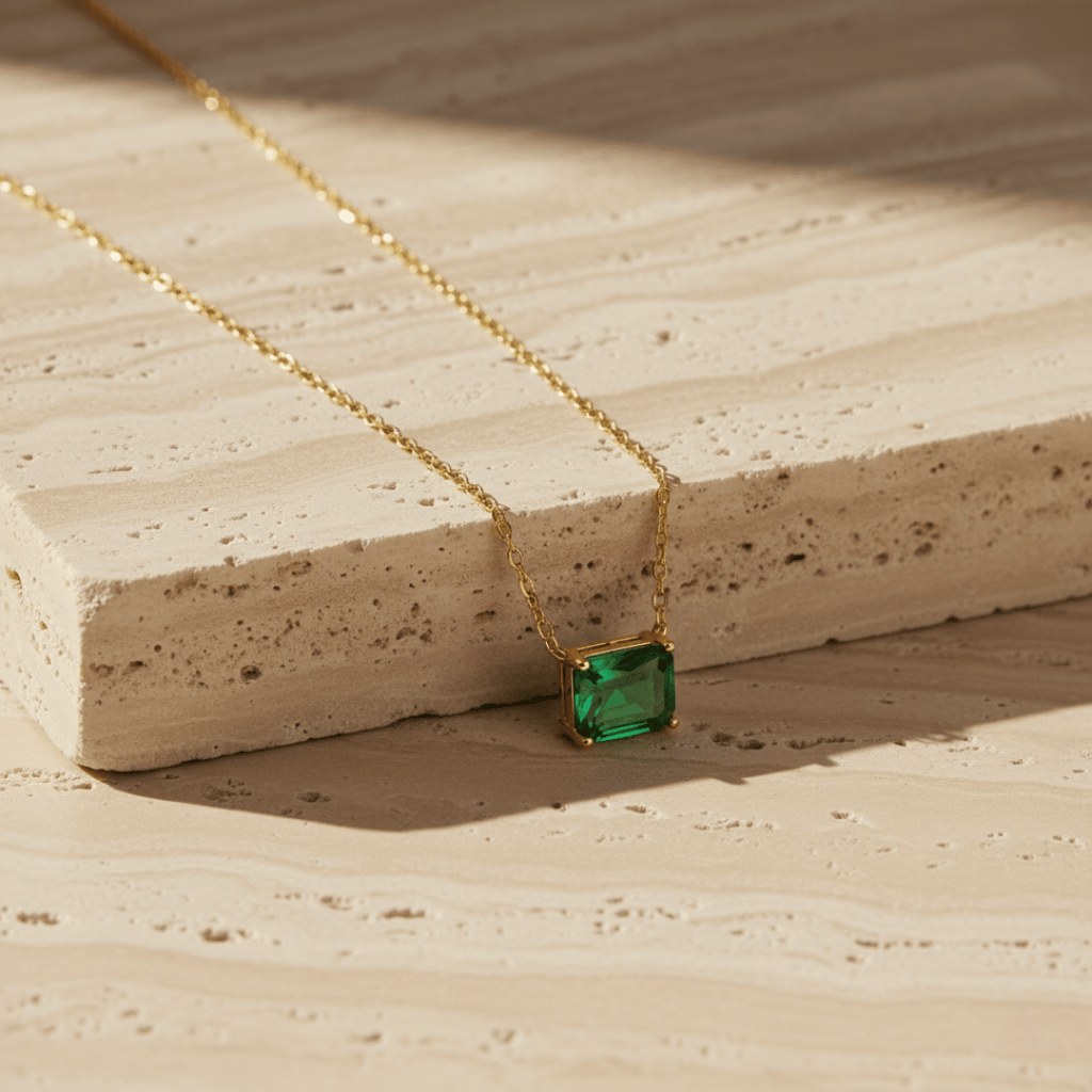 Elegante groene solitair ketting - sterling zilver met goudkleurige vermeil cubic zirconia