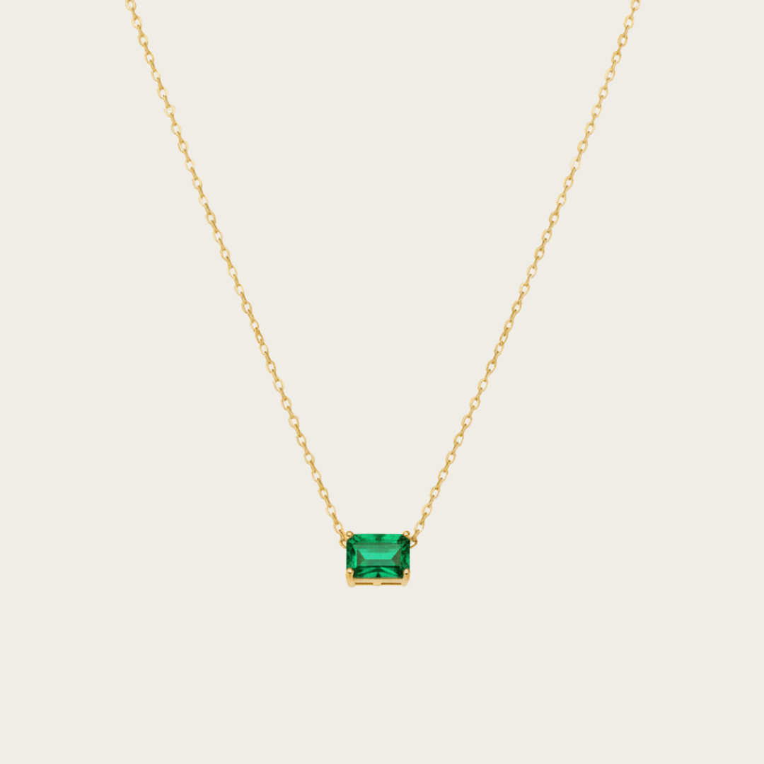 Elegante groene solitair ketting - zilver met goudkleurige kubieke zirkonia