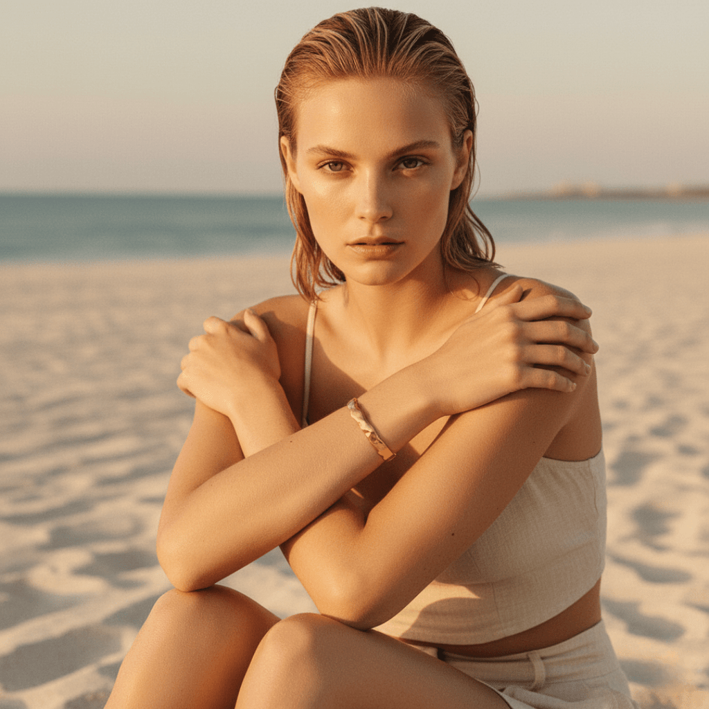 Pulsera elegante martillada en oro - ajuste ajustable