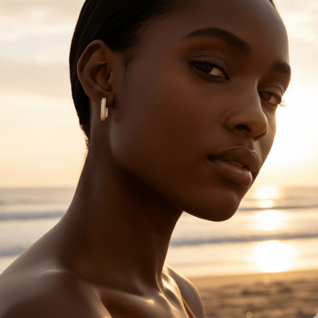 Créoles Halo Or Pierre de Plage