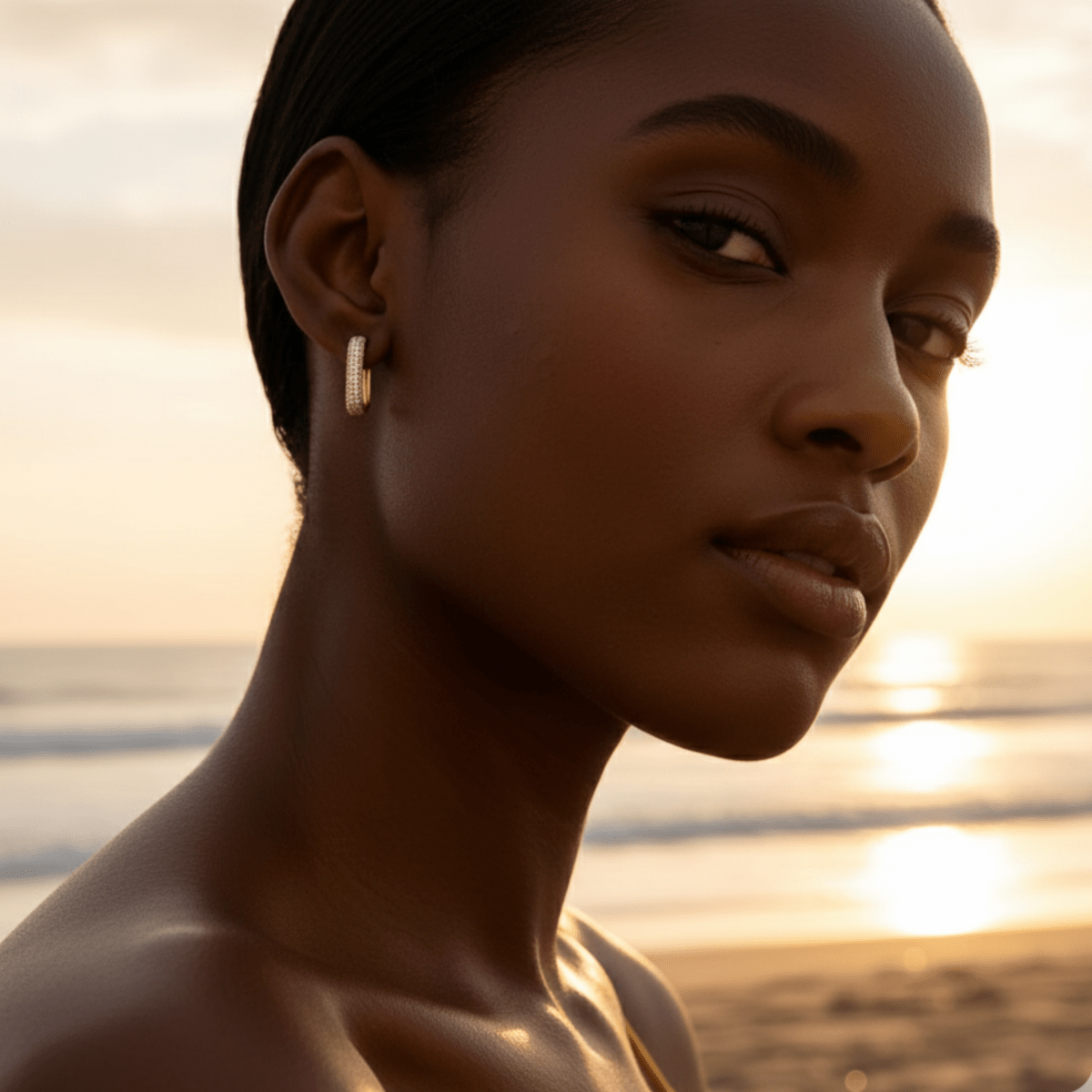Orecchini a cerchio con aureola dorata in pietra da spiaggia