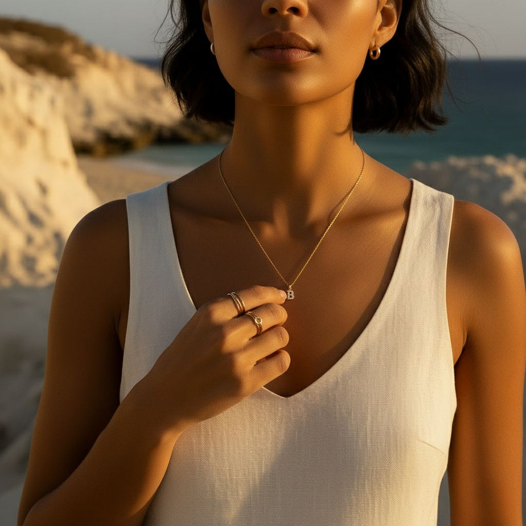 Elegant Initial Necklace - Gold Vermeil with Cubic Zirconia Sparkle