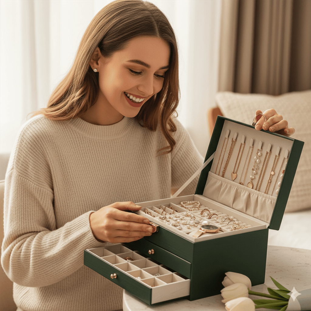 Elegant Jewelry Case - Portable PU Leather Organizer with Multiple Compartments for Travel