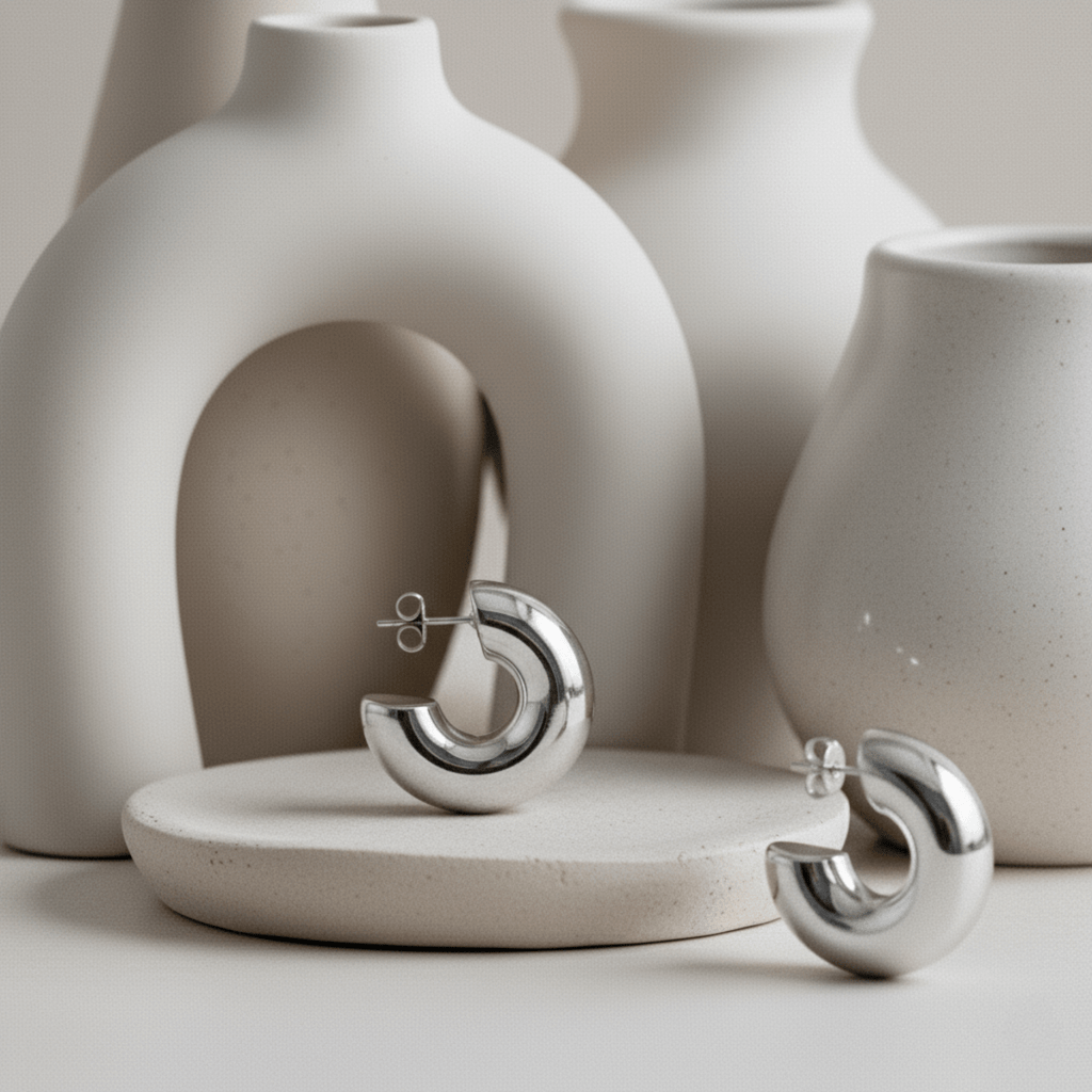 Elegant Medium Silver Hoop Earrings - Stylish, Versatile Accessory