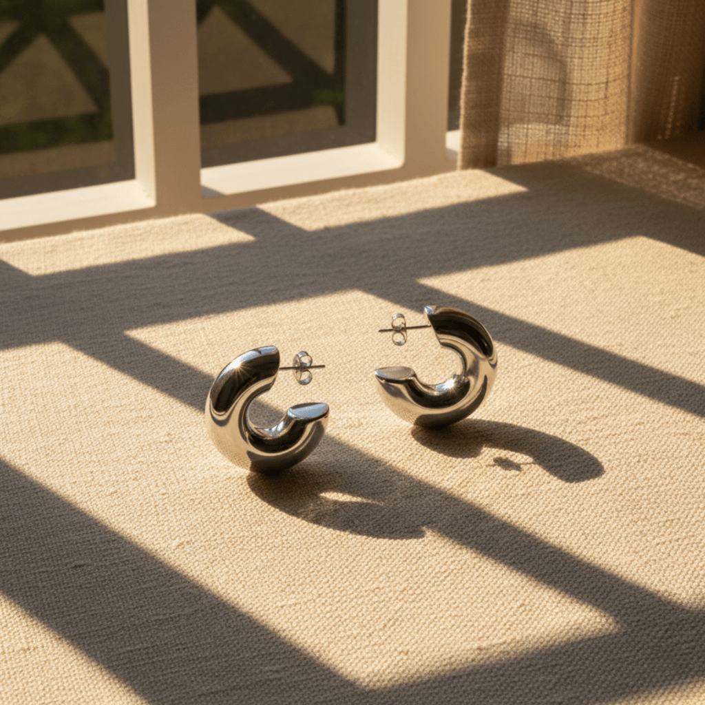 Elegant Medium Silver Hoop Earrings - Stylish, Versatile Accessory