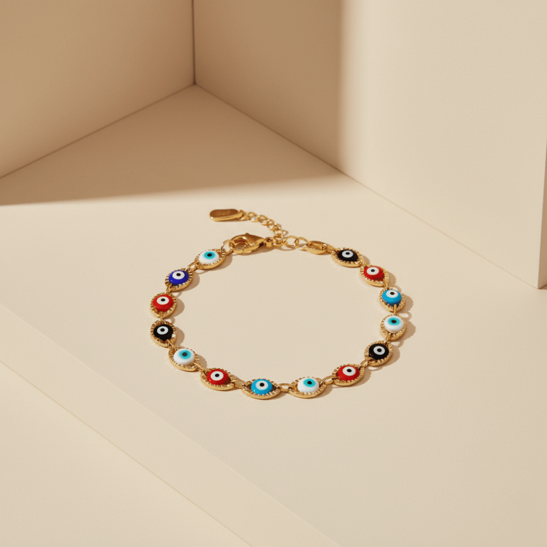 Elegante armband met meerkleurig boze oog - verguld