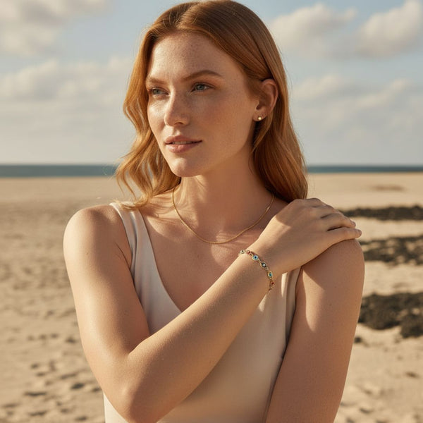 Elegante braccialetto con occhio portafortuna multicolore - placcato oro