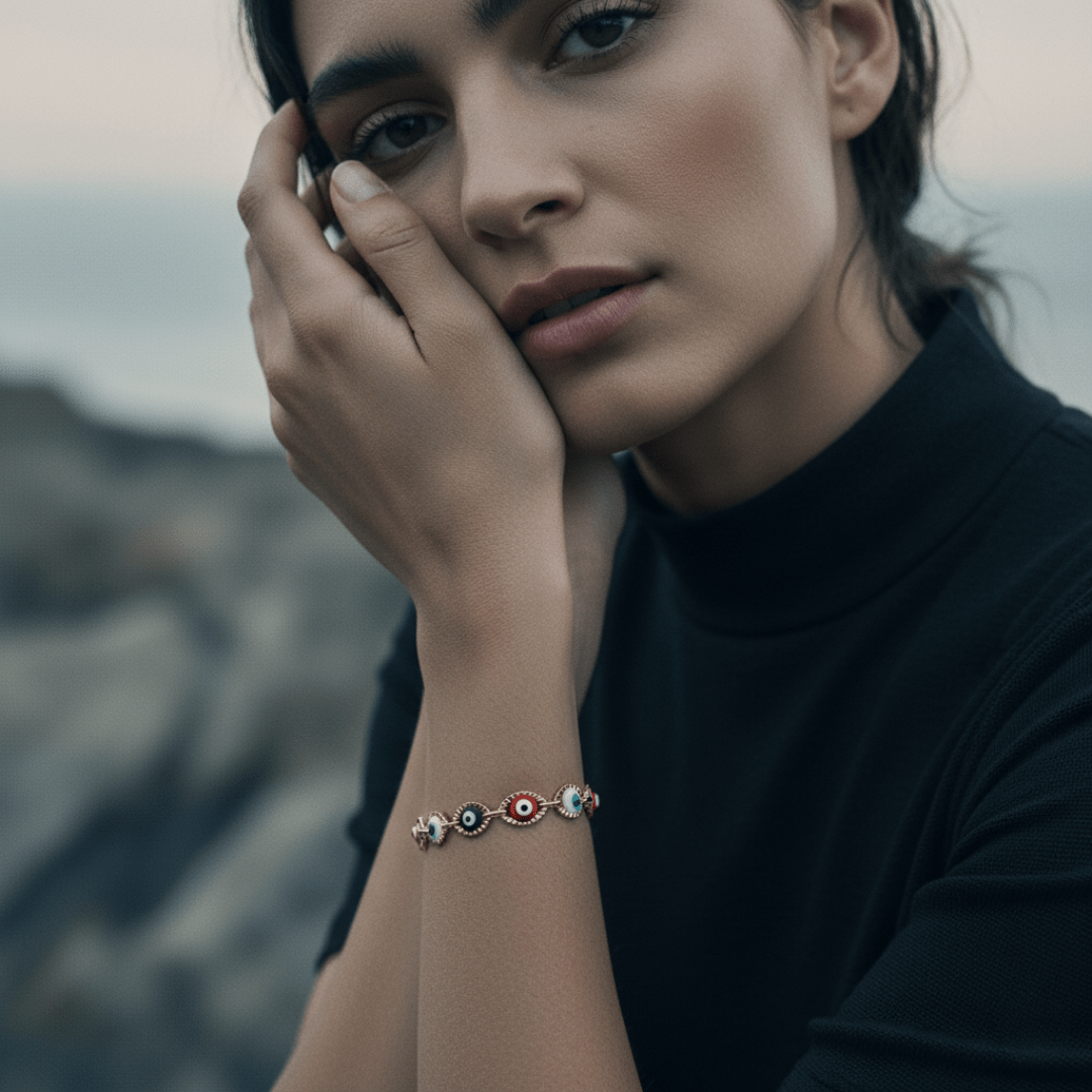 Elegante armband met meerkleurig boze oog - verguld