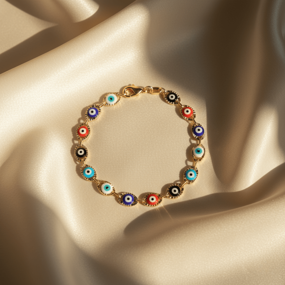 Elegante armband met meerkleurig boze oog - verguld