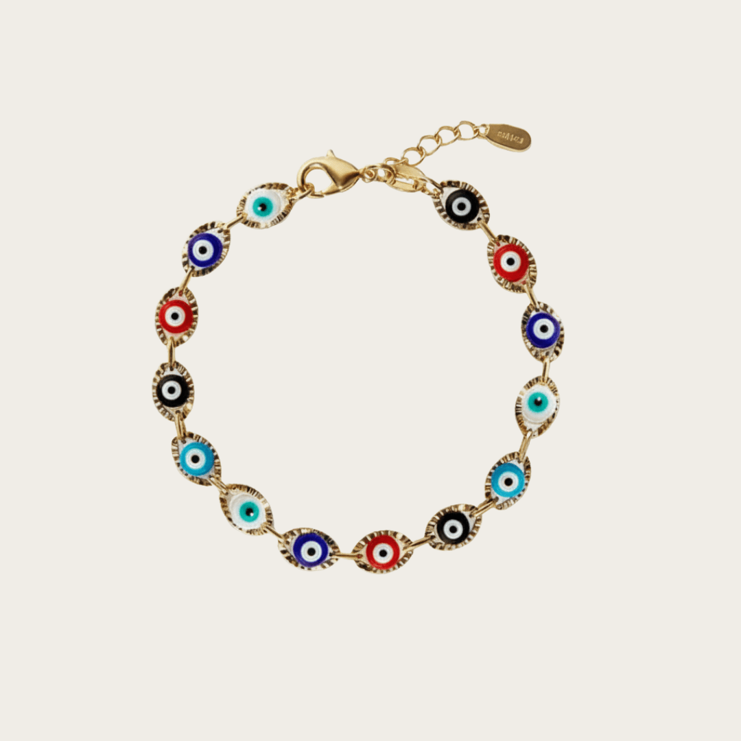 Elegante armband met meerkleurig boze oog - verguld