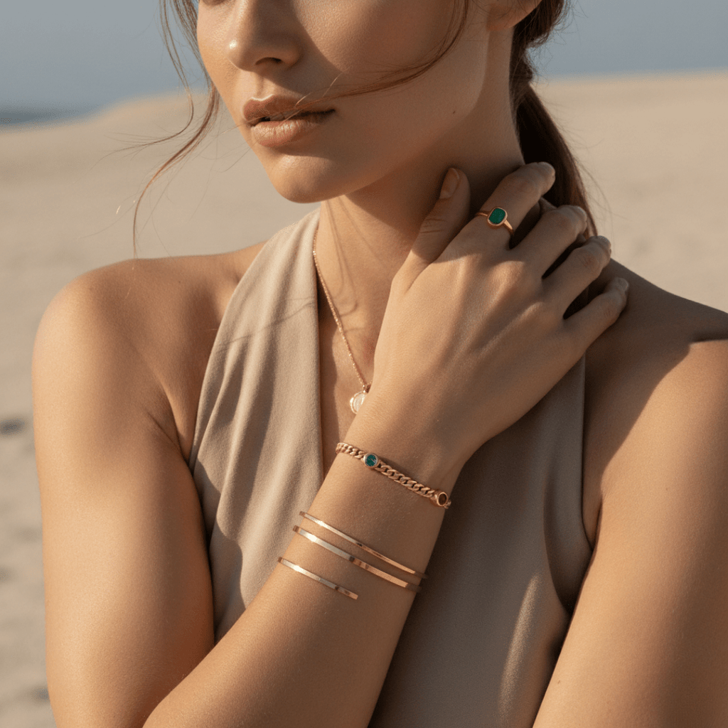 Elegant Multi Gem Bracelet - Gold Plated Brass and Lobster Clasp