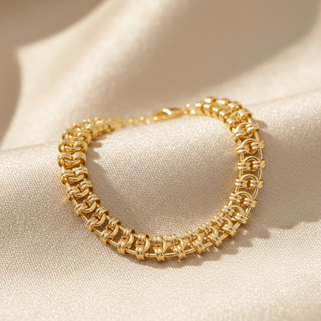 Elegant Palma Schakel Gouden Armband - Verguld Messing met Verlengstuk