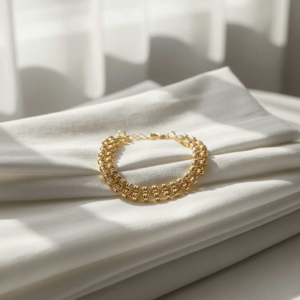 Elegant Palma Schakel Gouden Armband - Verguld Messing met Verlengstuk