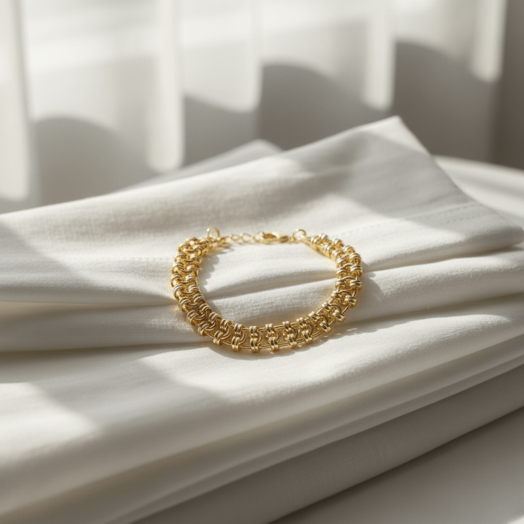 Elegant Palma Schakel Gouden Armband - Verguld Messing met Verlengstuk