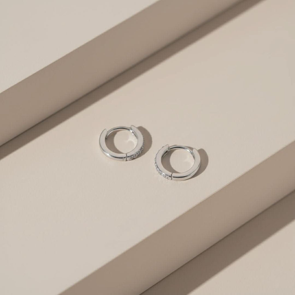 Elegant Pavé Huggie Earrings in Gold, Rose Gold or Rhodium - Hypoallergenic Sterling Silver with Cubic Zirconia