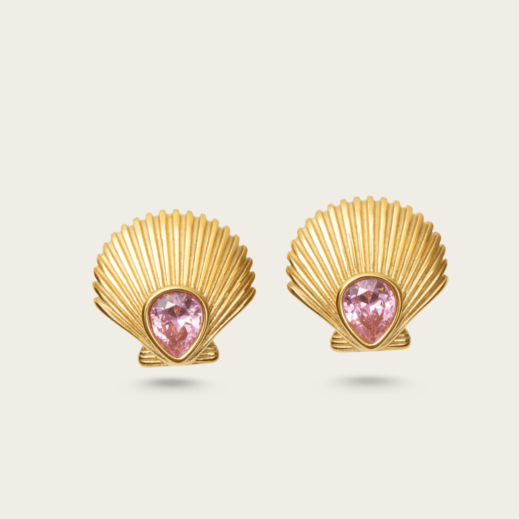 Elegante roze kristallen schelpenoorbellen in goud - lichtgewicht en hypoallergeen