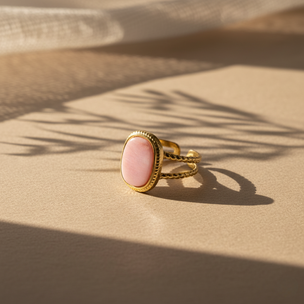 Anillo de ventana rosa atardecer dorado