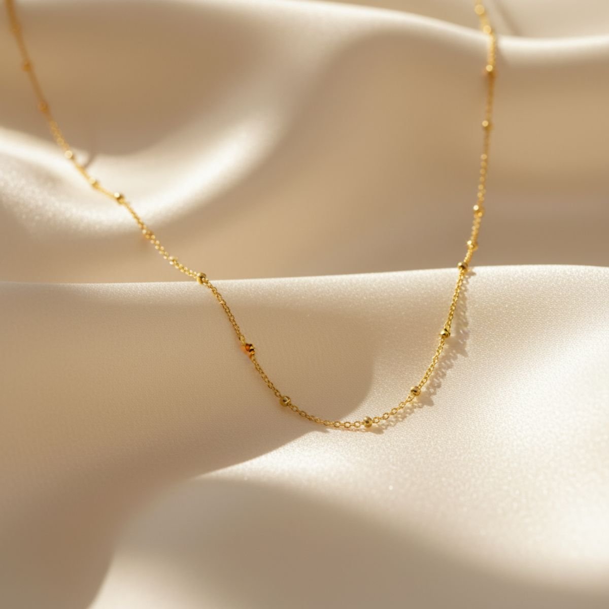 Elegant Silver Beaded Chain Necklace with Gold Plating