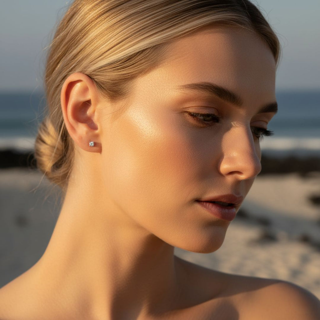 Elegant Sterling Silver Solitaire Stud Earrings with Gold Plating